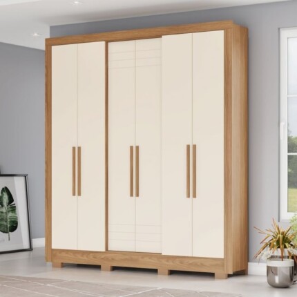 Roupeiro 1,94m 6 Portas B366 Nature/Off White (3745) - Imagem 1