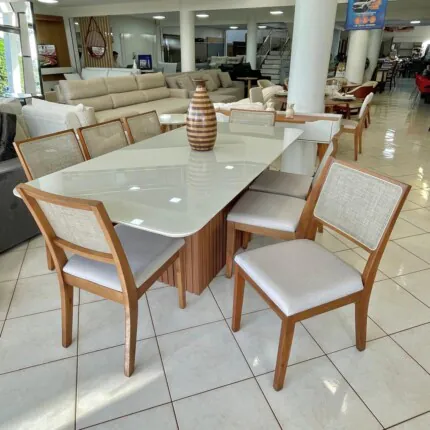Mesa Canes Ripada 2m (4337) com 8 Cadeira Relax linho com Tela (2060) - Imagem 3
