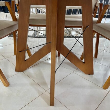 Mesa Quadrada Madri com Disco Giratório (4904-6088) com 6 Cadeiras Dora no Linho (4208) - Imagem 3