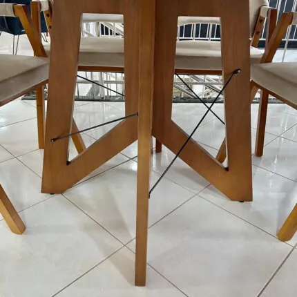 Mesa Quadrada Madri com Disco Giratório (4904-6088) com 6 Cadeiras Dora no Linho (4208) - Imagem 3