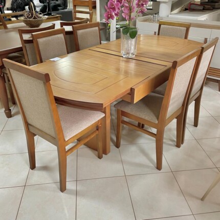 Mesa Extensivel Lorena (5067) com 6 Cadeiras Karol Linho (2585)