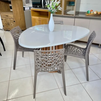 Mesa Organica Ripada com Vidro Off White (4678) com 04 Cadeiras Gruvyer Fendi (5405) - Imagem 3