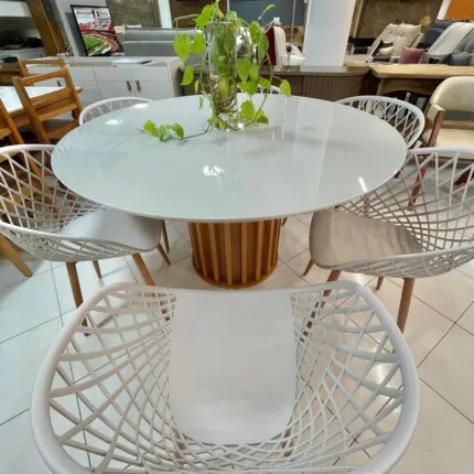 Mesa Redonda 1,36m com Vidro (2906) com 6 Cadeiras Monaco Nude (2340) - Imagem 5