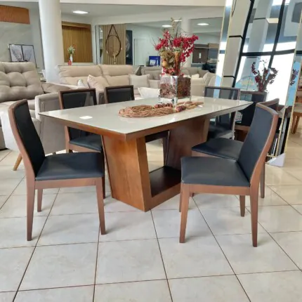 Mesa Veneza 1,80m com Vidro Off (5852) com 06 Cadeiras Arizona (6298) - Imagem 1