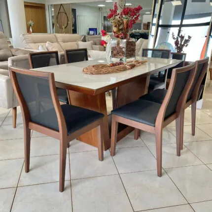 Mesa Veneza 1,80m com Vidro Off (5852) com 06 Cadeiras Arizona (6298) - Imagem 3