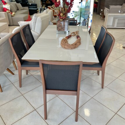Mesa Veneza 1,80m com Vidro Off (5852) com 06 Cadeiras Arizona (6298) - Imagem 6