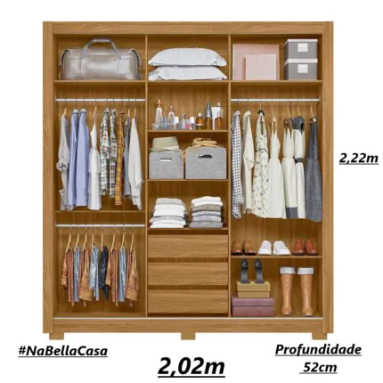 Roupeiro 2,02m 3 Portas Deslizantes com Espelho Canada Off (435) - Imagem 3