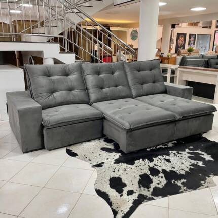 Sofa 3,10m Caribe em Veludo Cinza (3148) - Image 3