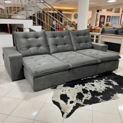 Sofa 3,10m Caribe em Veludo Cinza (3148)