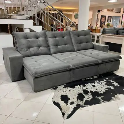 Sofa 3,10m Caribe em Veludo Cinza (3148) - Imagem 1