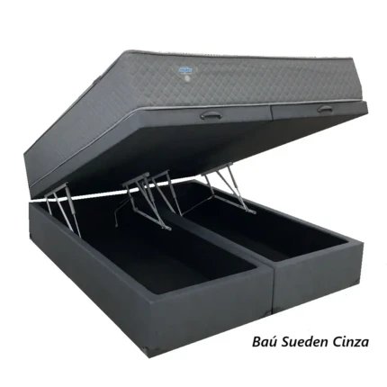 Cj. Box QUEEN 1,58m Confort Unique com BAÚ CINZA - Macio - (4905-6305)
