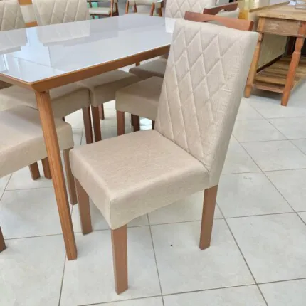 Mesa Naiara com Vidro (3491) com 6 Cadeiras em Madeira e Tecido Linho CAD152 (3961) - Imagem 3