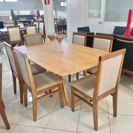 Mesa Sofia 1,80m (1452) com 6 Cadeiras Karol Linho (2585) - Imagem 1