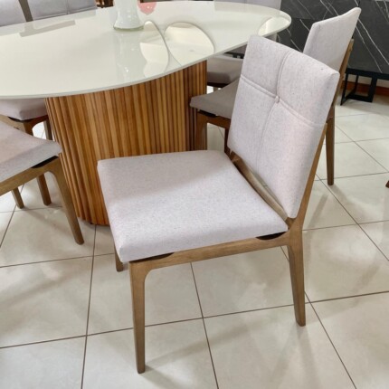 Mesa Oval com Vidro 1,80m (1563) com 6 Cadeiras Hill Linho Claro (6550) - Imagem 4