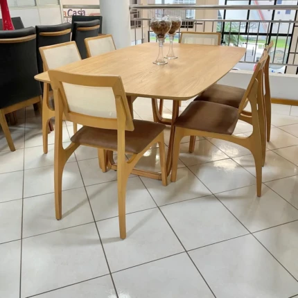 Mesa Sofia 1,80m (1452) com 6 Cadeiras Romana em Tela e Couro Eco (5051) - Imagem 5