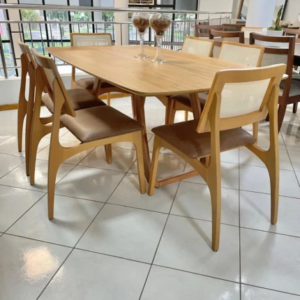 Mesa Sofia 1,80m (1452) com 6 Cadeiras Romana em Tela e Couro Eco (5051) - Imagem 1