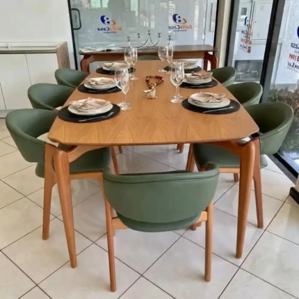 Mesa 2,20m Retangular Malibu (2004) com 8 Cadeiras Pietra em Corino Verde (3172)