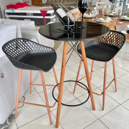 Kit Mesa Bistro com Vidro Preto e 2 Banquetas Monaco Preto (3641-5483)