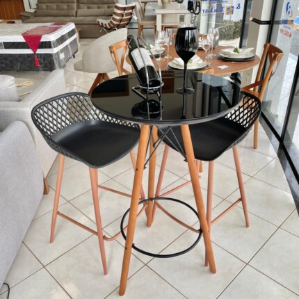 Kit Mesa Bistro com Vidro Preto e 2 Banquetas Monaco Preto (3641-5483) - Imagem 3