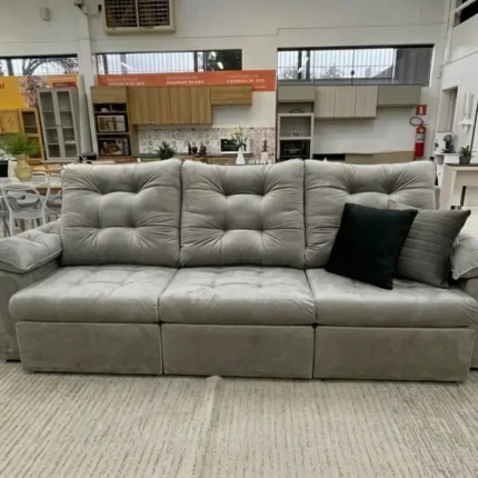 Sofa 2,90m Ferrero com Braços Almofadado Veludo Cinza (872)