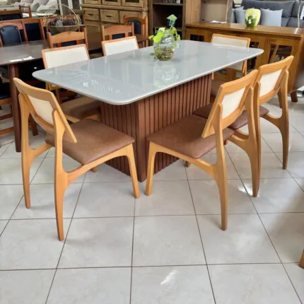 Mesa Canes Ripada 1,70m (1977) com 6 Cadeiras Romana em Tela e Couro Eco (5051)