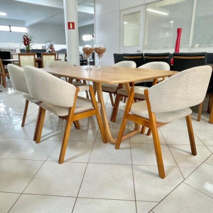 Mesa Sofia 1,80m (1452) com 6 Cadeiras Dora Linho (4208) - Imagem 1