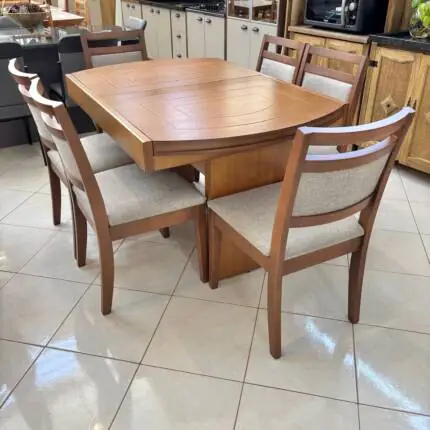 Mesa Extensivel Lorena (5067) com 6 Cadeiras Caribe em Linho (1436) - Imagem 2