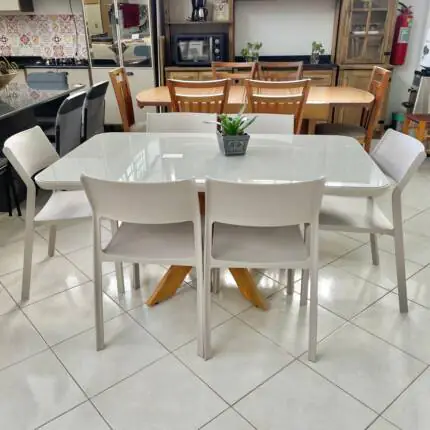 Mesa 1,55m com Vidro (137) com 6 Cadeiras Mykonos Fendi (6532) - Imagem 4