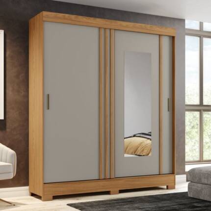 Roupeiro 1,63m 2 Portas Deslizantes com Espelho B353 Cinza (6796-ESP) - Imagem 1
