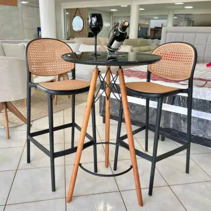 Kit Mesa Bistro com Vidro Preto e 2 Banquetas Positano (3641-4753)