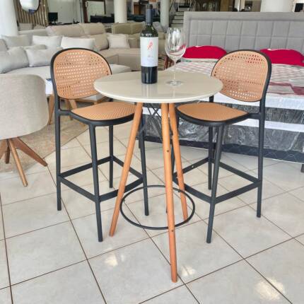 Kit Mesa Bistro com Vidro Off e 2 Banquetas Positano (5582-4753) - Imagem 1