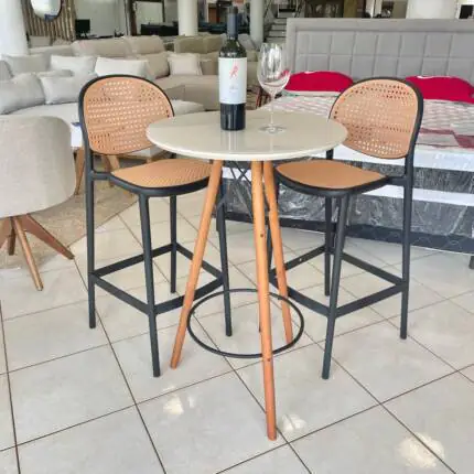 Kit Mesa Bistro com Vidro Off e 2 Banquetas Positano (5582-4753)