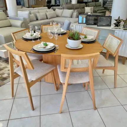 Mesa Organica Ondas (6917) com 06 Cadeiras Ayla com Tela Natural (2818)