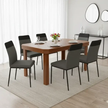 Mesa 1,55m Perola (2600) com 06 Cadeiras Aço Preto Duo (829) - Imagem 1