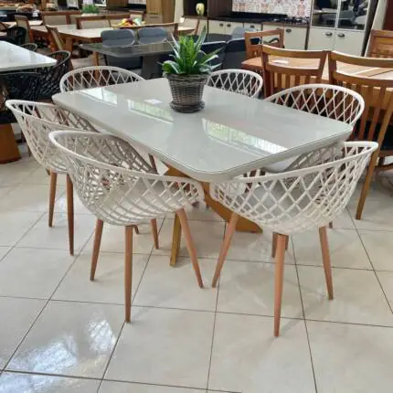 Mesa 1,55m com Vidro (137) com 06 Cadeiras Monaco Nude (2340) - Imagem 3