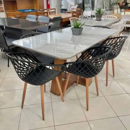 Mesa Celeste Quartzo 1,70m (5472) com 06 Cadeira Monaco Preto (5767)