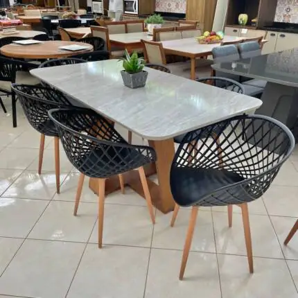 Mesa 1,70m Celeste Quartzo (5472) com 06 Cadeira Monaco Preto (5767) - Imagem 3