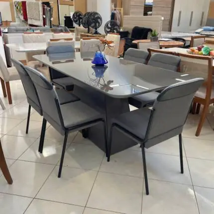 Mesa Dala 1,80m vidro Preto (2231) com 06 Cadeiras Aço Preto Duo (829) - Imagem 3