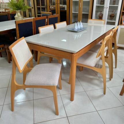 Mesa 1,80m Wind com Vidro (4802) com 6 Cadeiras Romana com Tela (2084) - Imagem 1