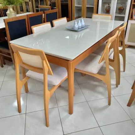 Mesa 1,80m Wind com Vidro (4802) com 6 Cadeiras Romana com Tela (2084) - Imagem 2