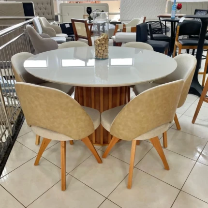 Mesa Redonda 1,36m com Vidro (2906) com 06 Cadeiras Giratorias Bia (4338)