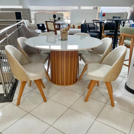 Mesa Redonda 1,36m com Vidro (2906) com 06 Cadeiras Giratorias Bia (4338) - Imagem 3