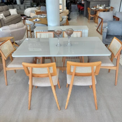 Mesa 1,60m com Vidro Off e Corda (5390) com 6 Cadeiras Ayla com Tela Natural (2818) - Imagem 3