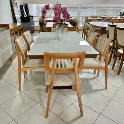 Mesa 1,80m Zafira com Vidro (5989) com 6 cadeiras Ayla com Tela Natural (2818) - Imagem 4