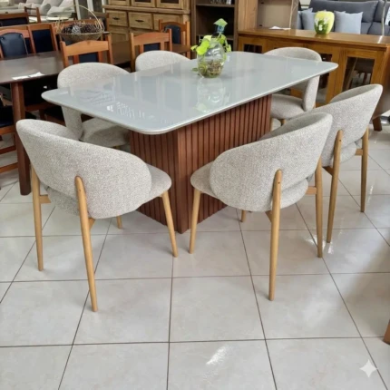 Mesa Canes Ripada 2m (4337) com 06 Cadeiras Firenze Linho (2360)