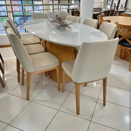 Mesa 2,18m Oval com Vidro (1048)  com 8 Cadeiras City Linho (2926) - Imagem 3