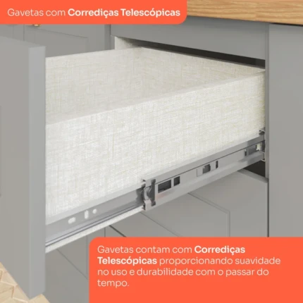 Cozinha 3,44m Americana 100% MDF Cinza (5650) - Imagem 7