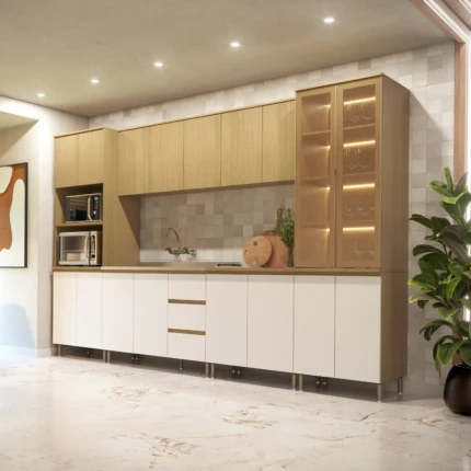 Cozinha 3,35m 100% MDF Florença com Cristaleira e LED (5020) - Imagem 3