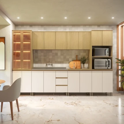 Cozinha 3,35m 100% MDF Florença com Cristaleira e LED (5020)