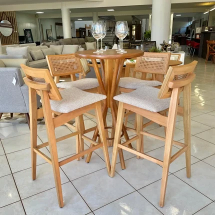 Kit Mesa Bistro e 4 Banquetas Madri em Tela Natural (6455-5283)